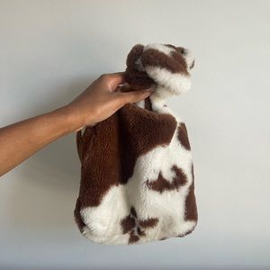 Adorable fuzzy cow print bag